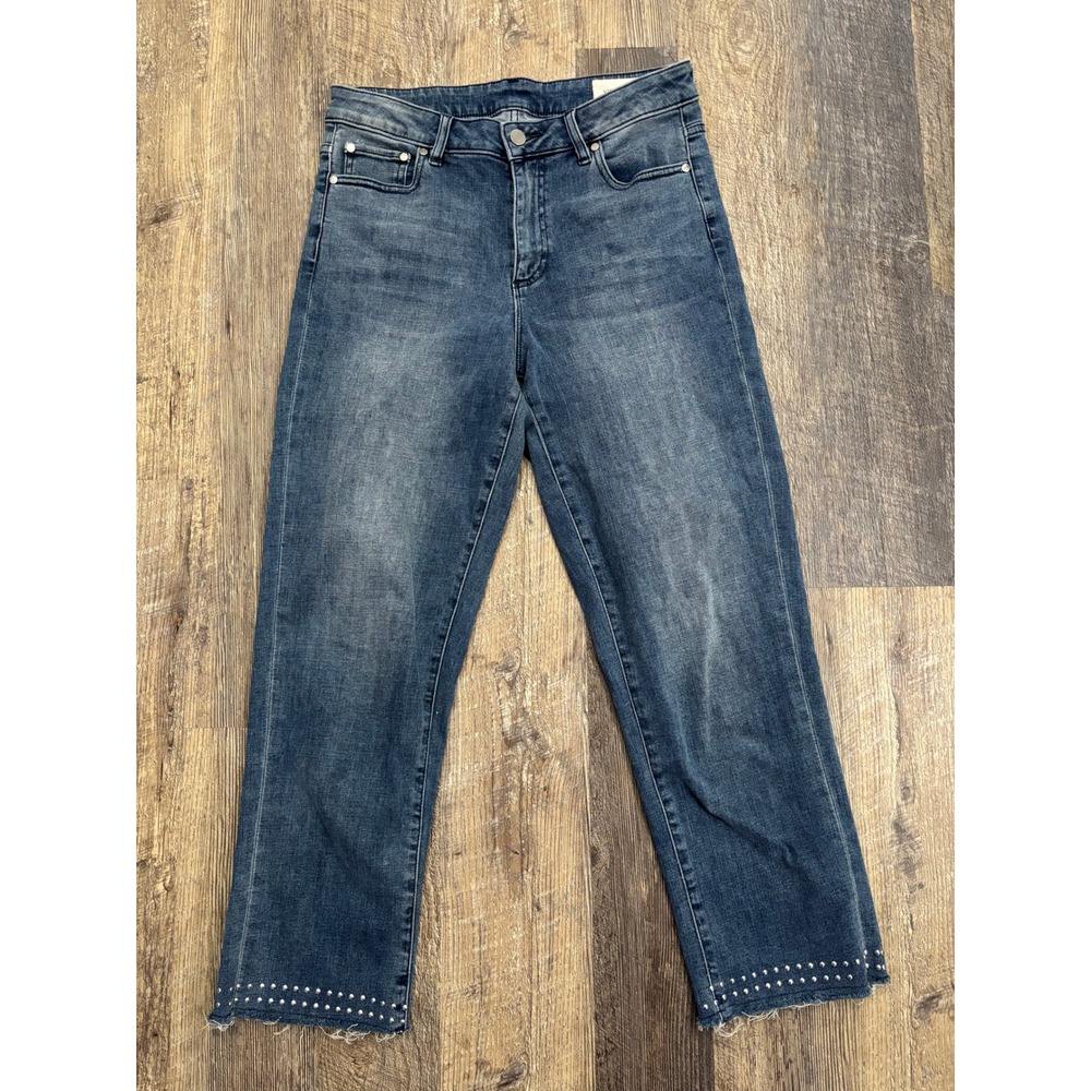 Vince Camuto Studded Raw Hem Straight Leg Jeans Blue Medium Wash Size 28/6